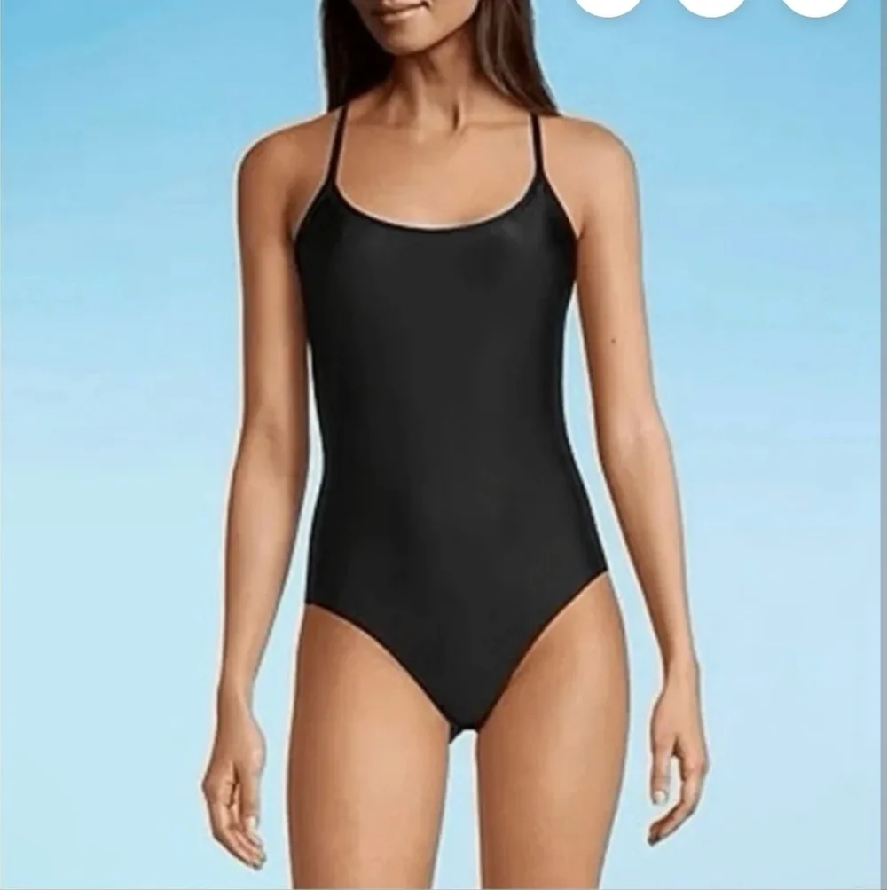 NWT Xersion Black Strappy One Piece Swimwear Scoop Neck